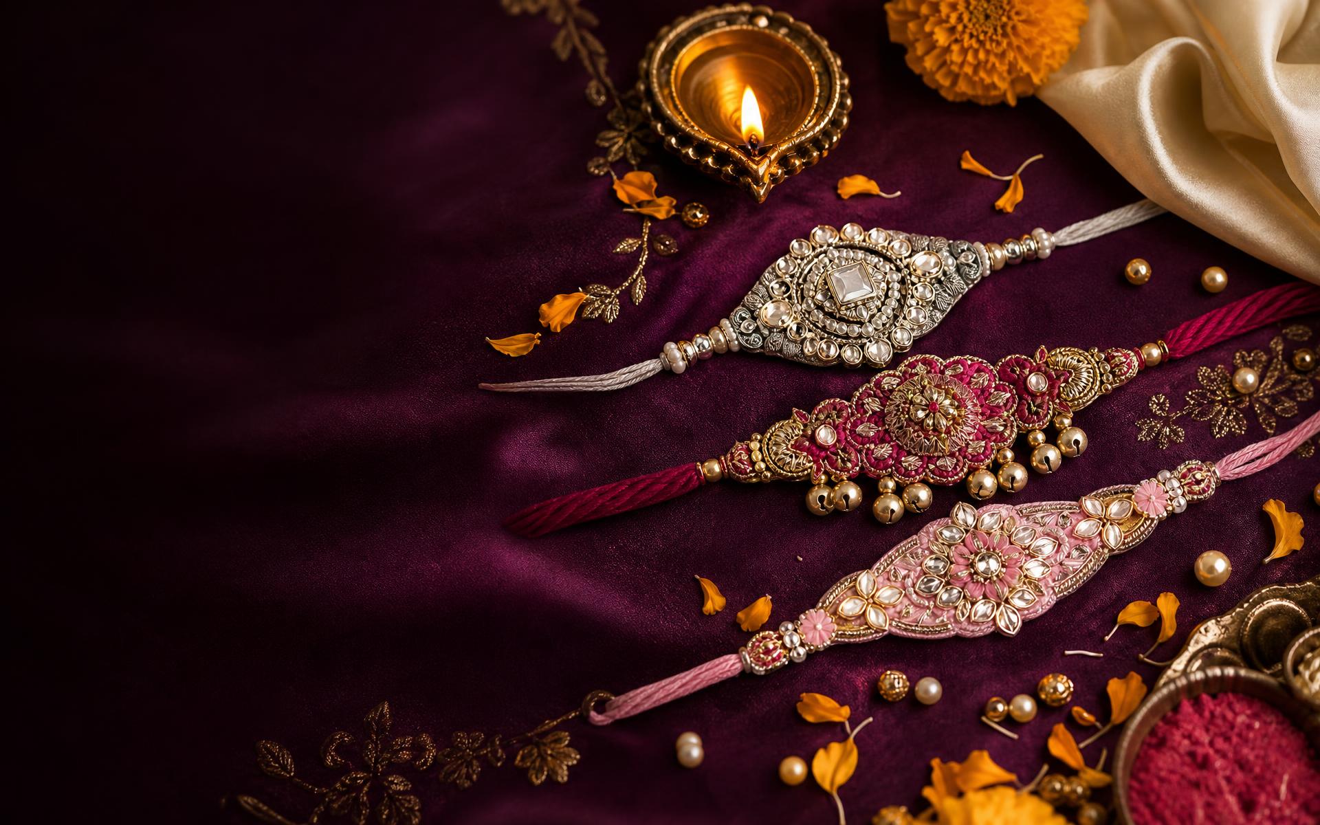 Handcrafted premium rakhis with gold and pearls